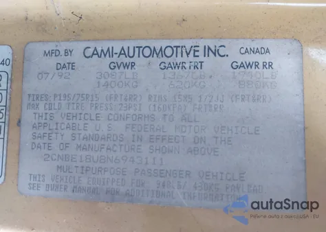 1992 Geo Tracker from USA, damaged, VIN 2CNBE18U8N6943111